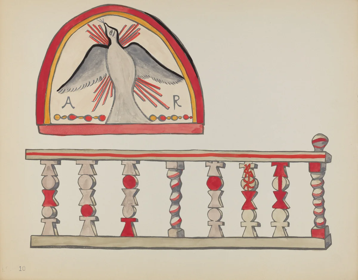 Plate 10: Holy Ghost Lunette & Altar Rail, Chimayo: From Portfolio "Spanish Colonial Designs of New Mexico" by American 20th Century, index of american design, 1935-1942