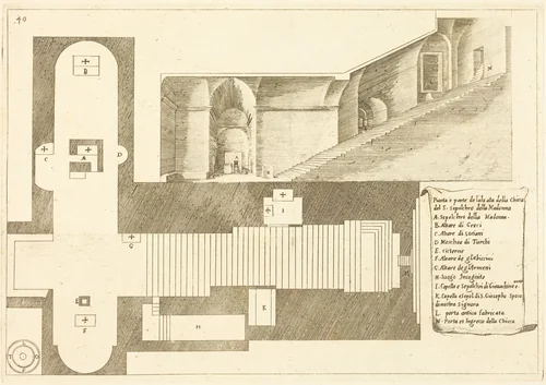 Plan and Part of the Elevation of the Church of the Holy Sepulchre of the Madonna by Jacques Callot, print, 1619
