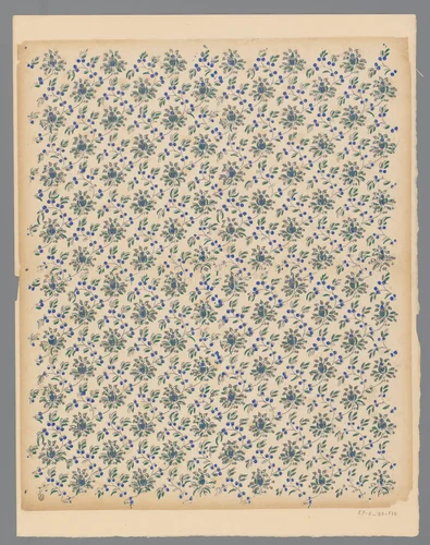 Blad met strooipatroon van ranken met bloemen, bladeren en vruchten by anonymous, print, 1800-1900