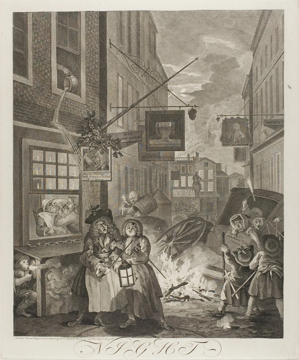 Night, plate four from The Four Times of the Day by William Hogarth, print, 1738