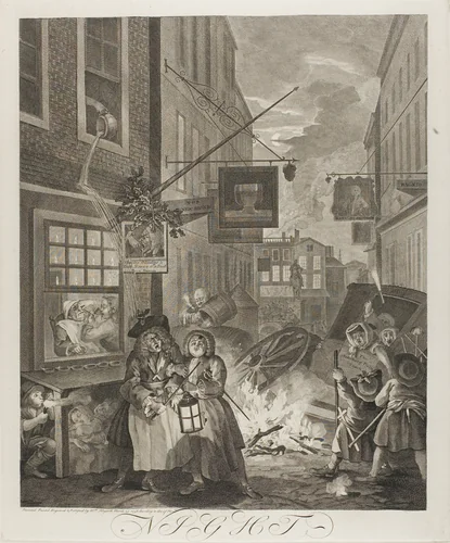 Night, plate four from The Four Times of the Day by William Hogarth, print, 1738