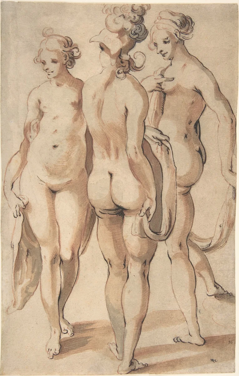 The Three Graces by Sebastian Schütz, drawing, 1600-1631