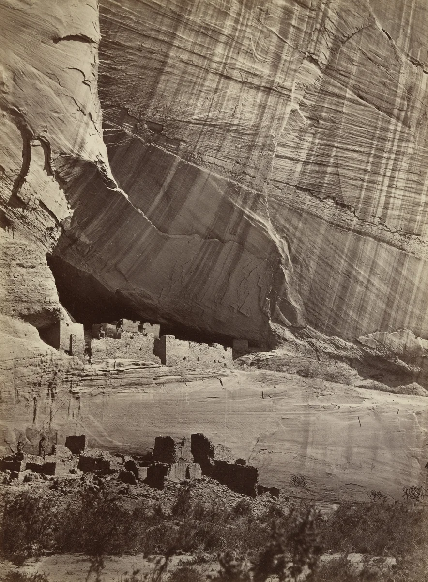 Ancient Ruins in the Cañon de Chelle, New Mexico. In a Niche Fifty Feet Above Present Cañon Bed by Timothy O'Sullivan, photograph, 1873