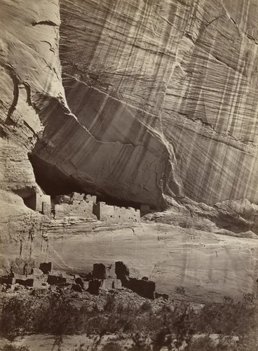 Ancient Ruins in the Cañon de Chelle, New Mexico. In a Niche Fifty Feet Above Present Cañon Bed by Timothy O'Sullivan, photograph, 1873