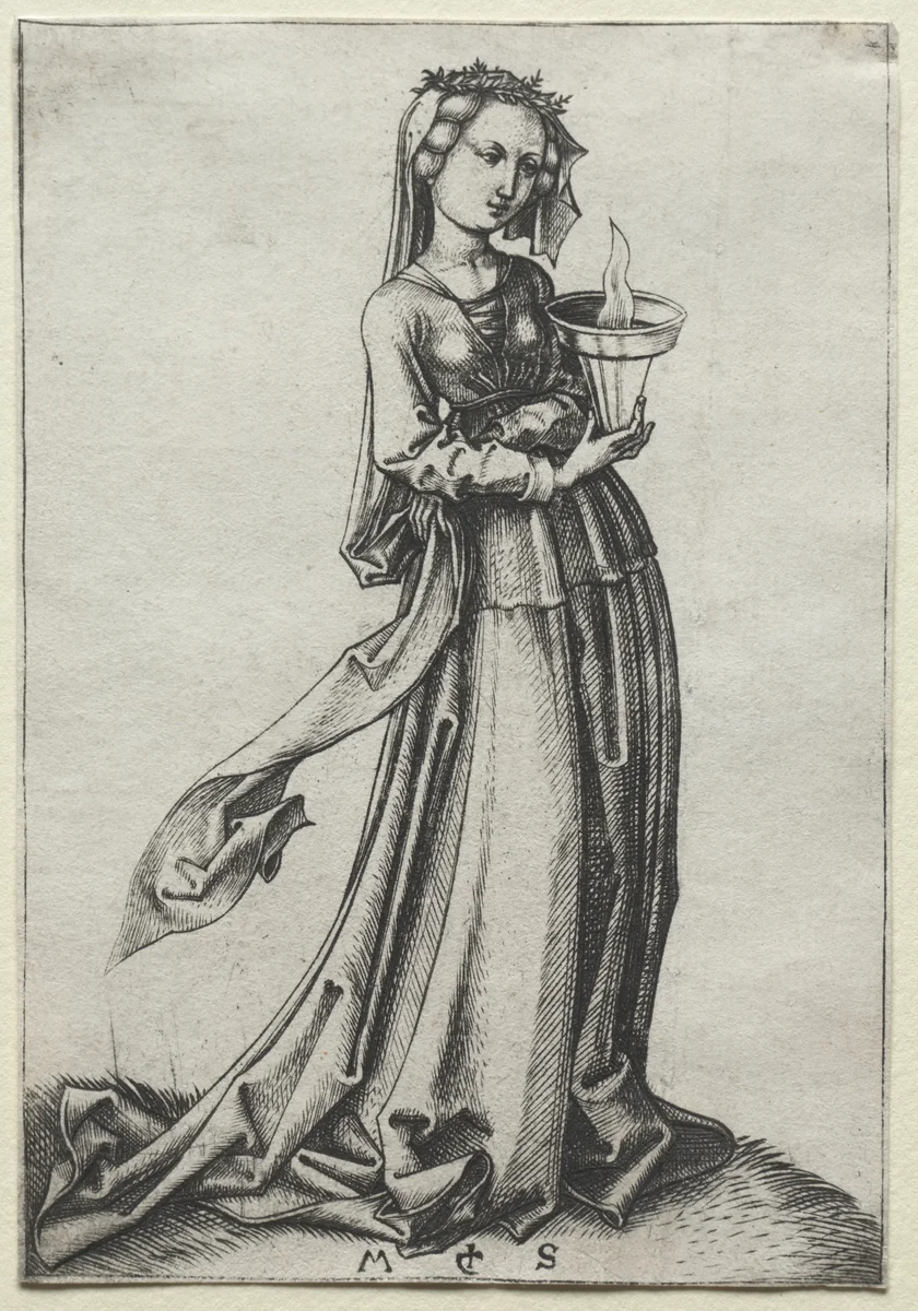 The Fourth Wise Virgin by Martin Schongauer, print, 1464-1484