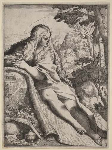 Mary Magdalene in the Wilderness by Annibale Carracci, print, 1591