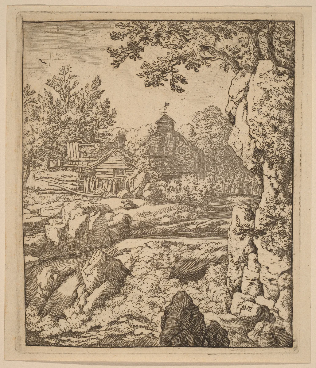 Waterfall by Allart van Everdingen, print, 1645-1656