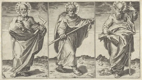 Jakobus de Mindere, Jakobus de Meerdere en Mattias by Agostino Carracci, print, 1583