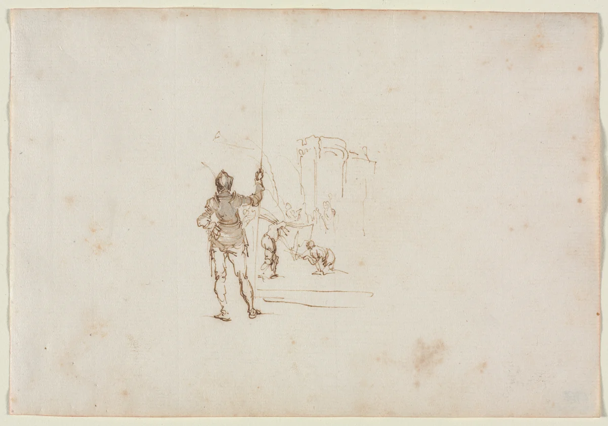 Detail of Martyrdom of Saint John the Evangelist, after Callot by Stefano della Bella, drawing, 1634-1644