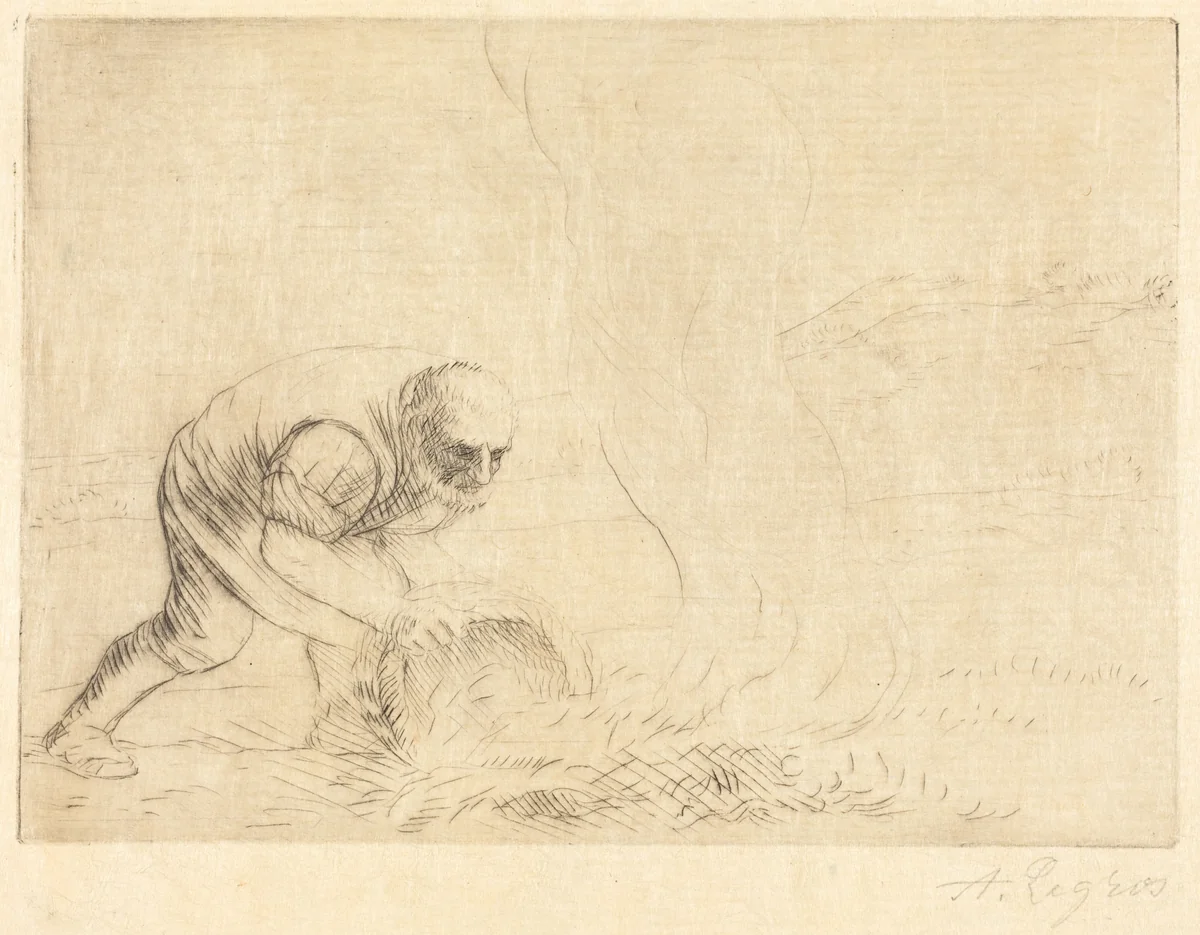 Burning Grass (Le bruleur d'herbes) by Alphonse Legros, print, 1837-1911