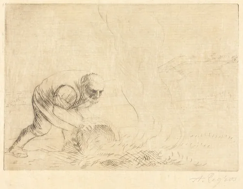 Burning Grass (Le bruleur d'herbes) by Alphonse Legros, print, 1837-1911