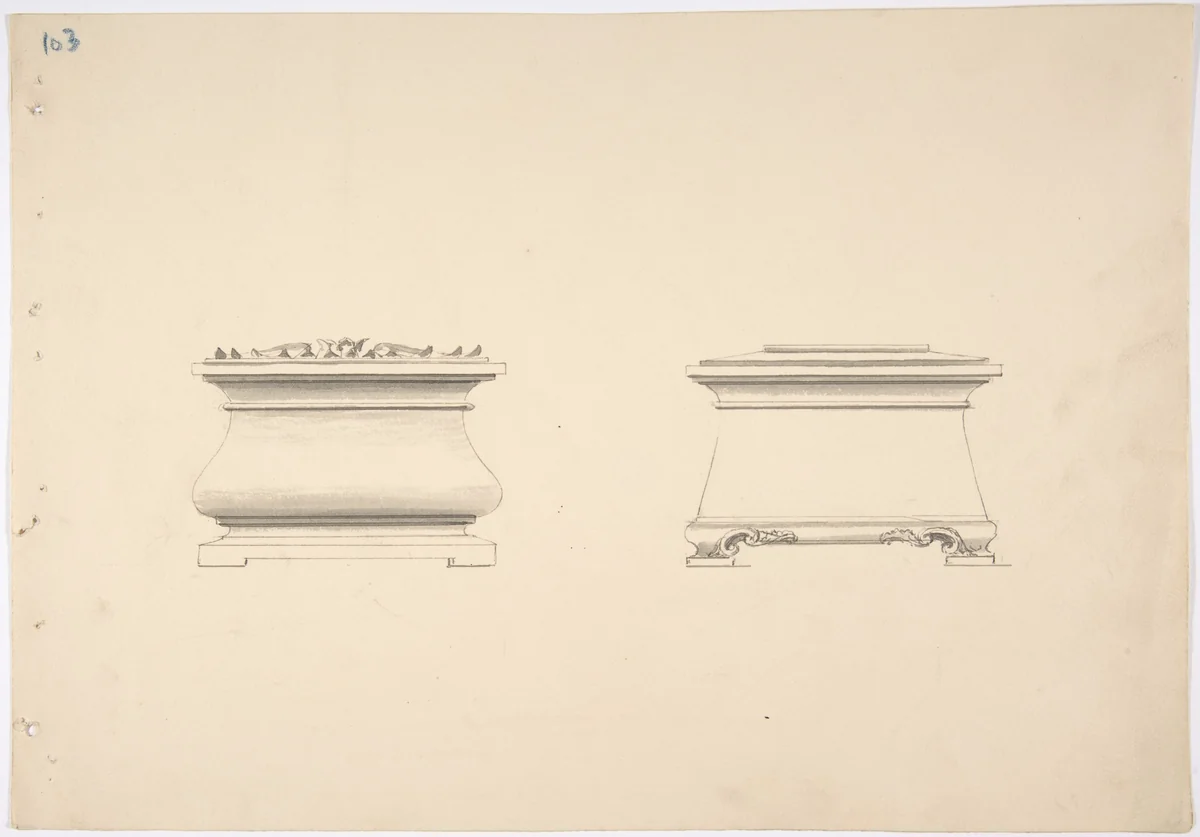 Design for Two Caskets by anonymous, drawing, 1800-1850
