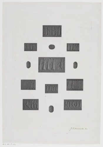 Negen rechthoekige gesneden stenen en vier ovale stenen by Jan Dam Steuerwald, print, 1839-1863
