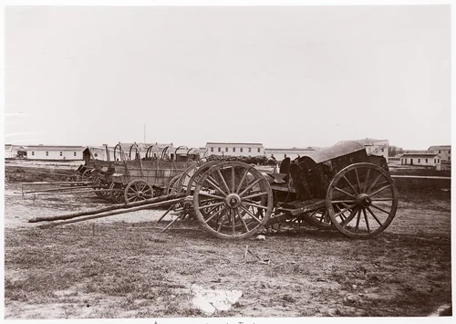 [Army Wagons and Forge, City Point, Virginia] by Andrew Joseph Russell, photograph, 1861-1865