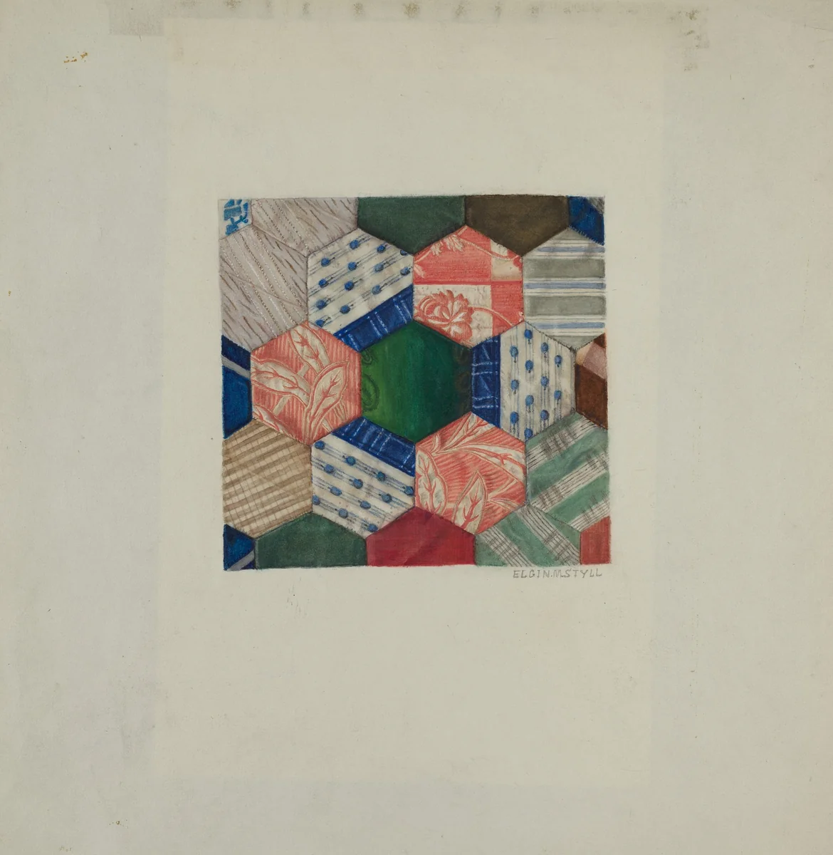 Silk Quilt - "Honeycomb" Pattern by Elgin Moncure Styll, index of american design, 1939