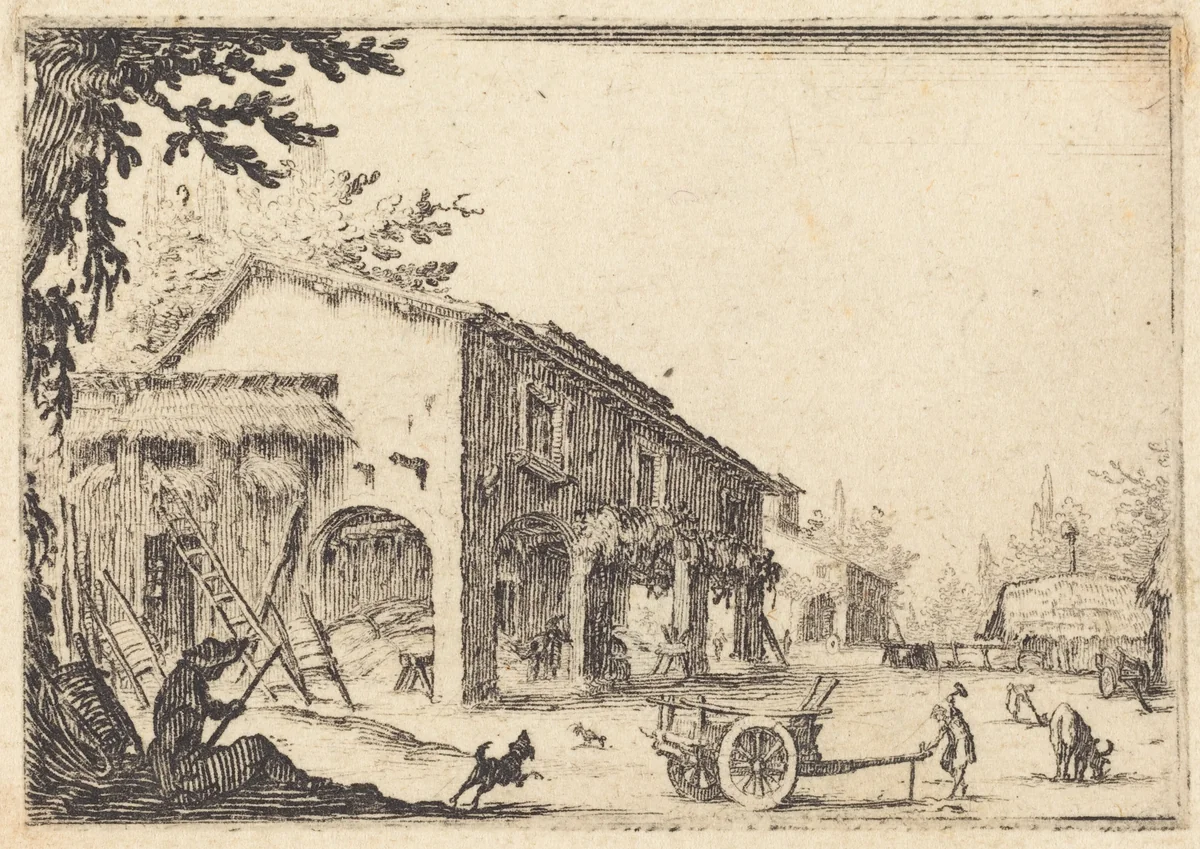 Courtyard of a Farm by Jacques Callot, print, 1617
