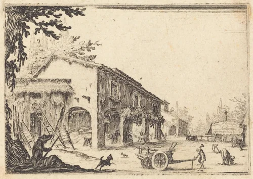 Courtyard of a Farm by Jacques Callot, print, 1617