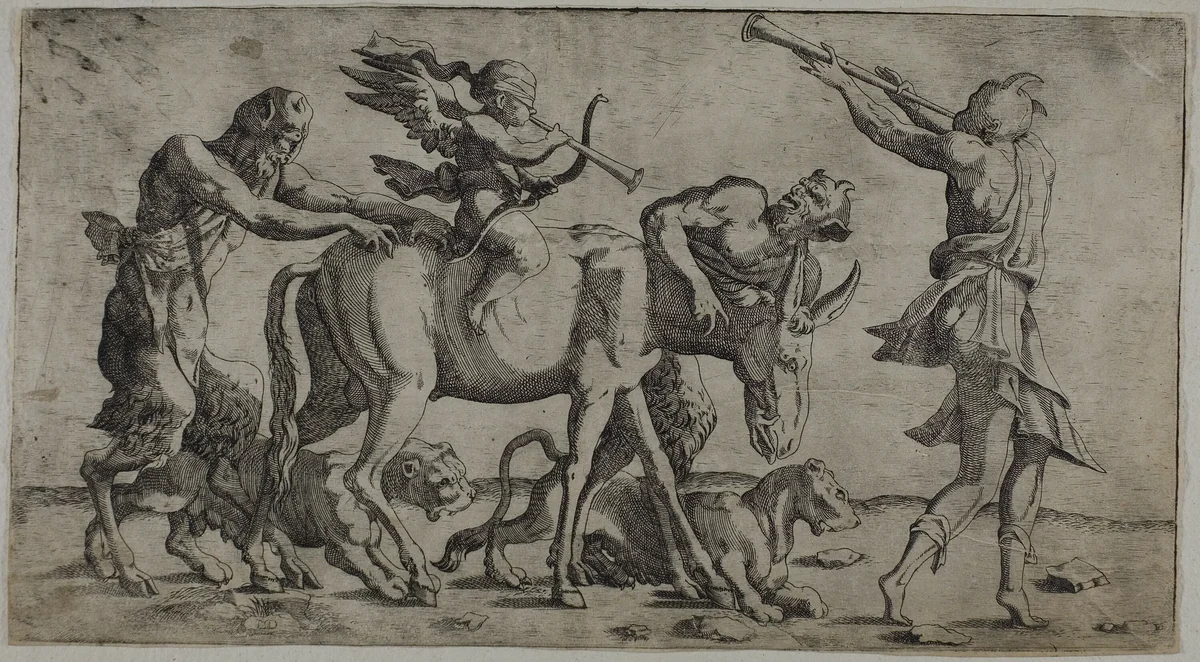 Cupid with Bandaged Eyes by Léon Davent, print, 1500-1545