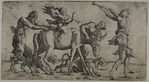 Cupid with Bandaged Eyes by Léon Davent, print, 1500-1545