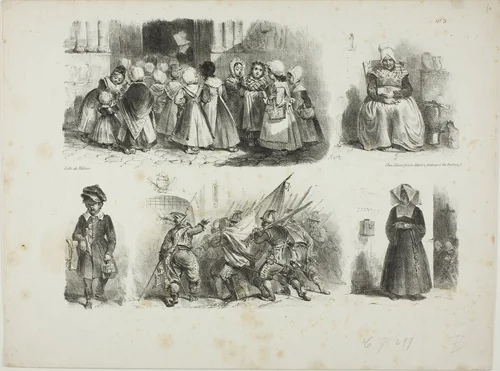 Sheet of Sketches by Denis Auguste Marie Raffet, print, 1828