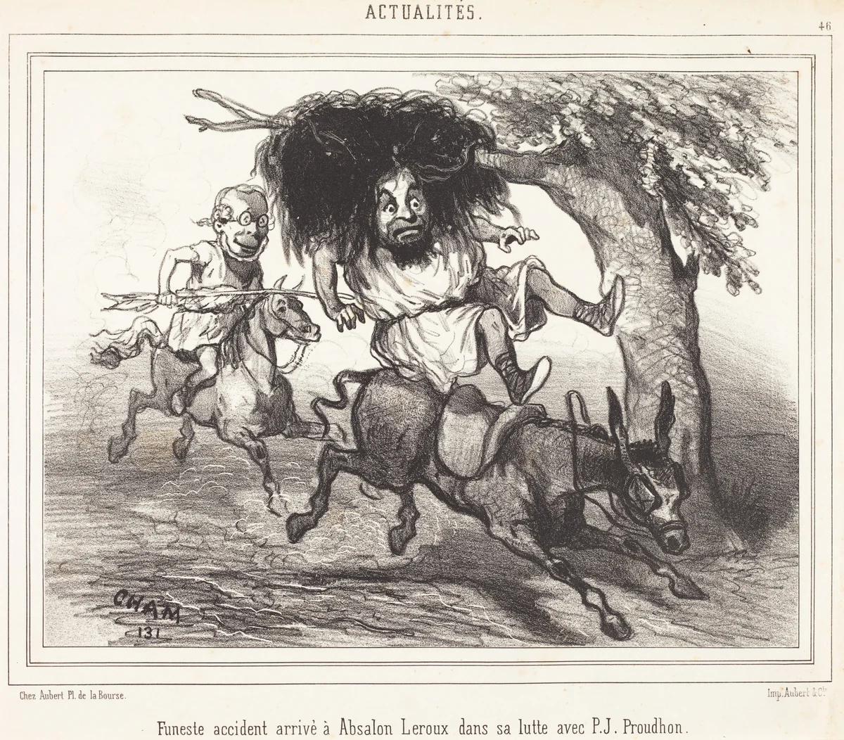 Funeste accidente arrivé à Absalon Leroux by Amédée Charles Henri Cham; Aubert, print, 1831