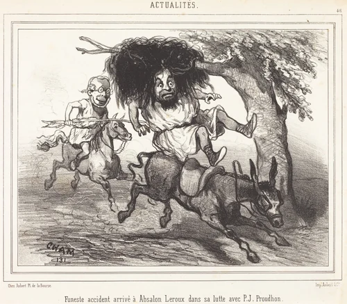 Funeste accidente arrivé à Absalon Leroux by Amédée Charles Henri Cham; Aubert, print, 1831