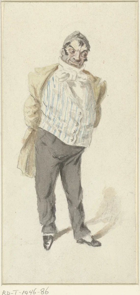 Karikatuur van een staande heer by Henry Bonaventure Monnier, drawing, 1809-1877