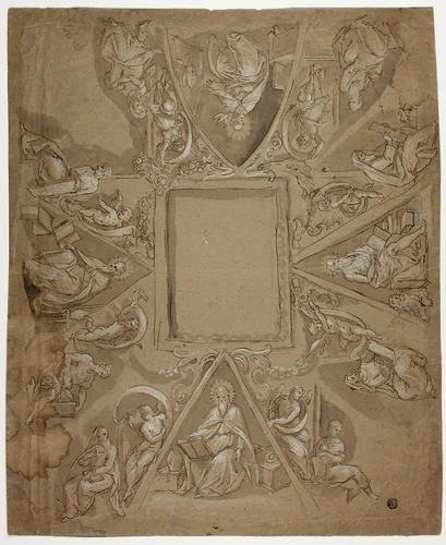 Ceiling Decoration with Four Fathers of the Church, Sibyls and Prophets by Pasquale Cati, drawing, 1550-1649