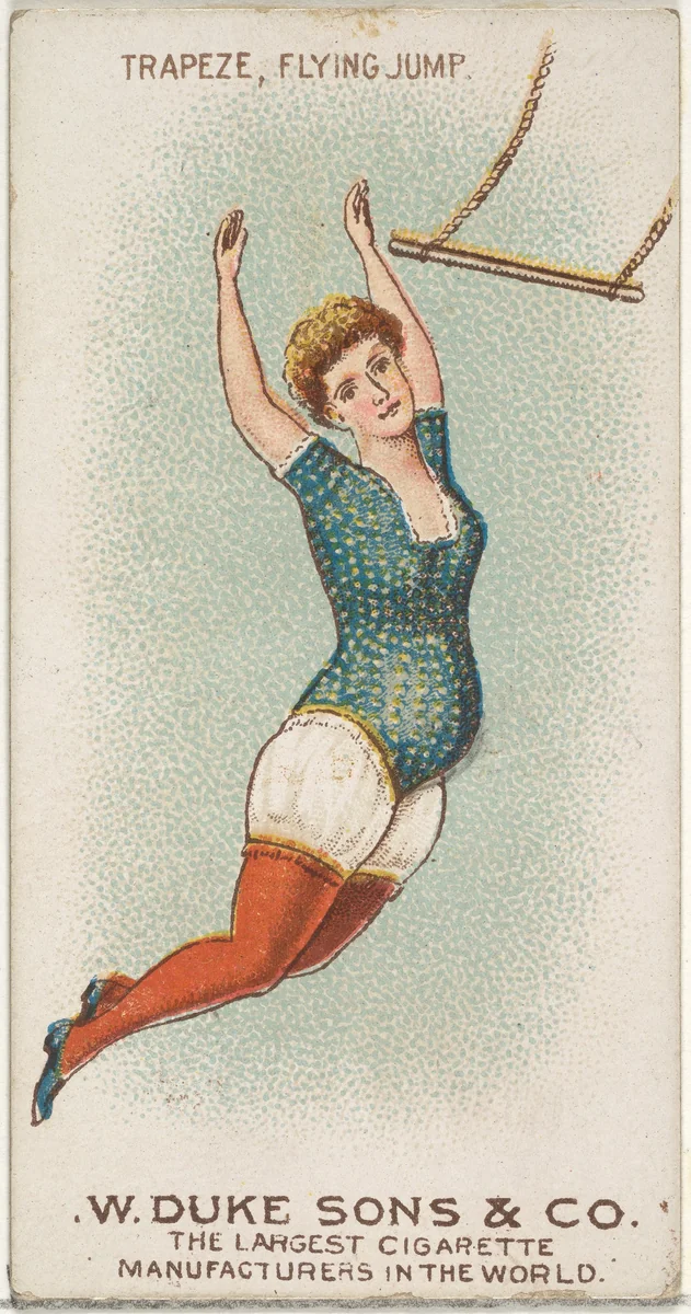 Trapeze, Flying Jump, from the Gymnastic Exercises series (N77) for Duke brand cigarettes by W. Duke, Sons & Co., print, 1887