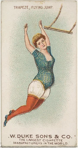 Trapeze, Flying Jump, from the Gymnastic Exercises series (N77) for Duke brand cigarettes by W. Duke, Sons & Co., print, 1887