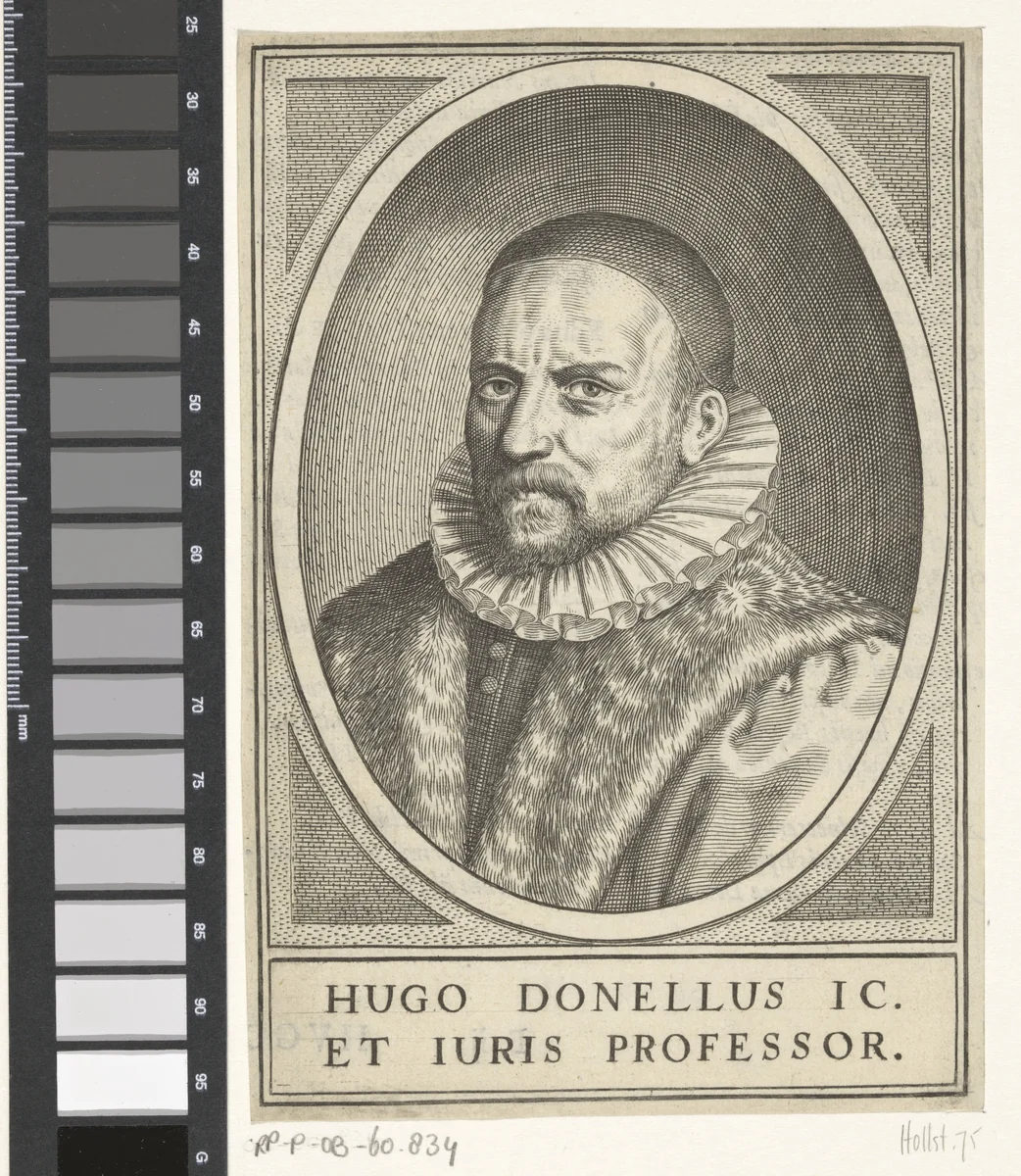 Portret van Hugo Donellus by Willem Isaacsz. van Swanenburg, print, 1609