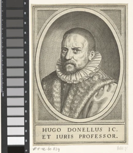Portret van Hugo Donellus by Willem Isaacsz. van Swanenburg, print, 1609
