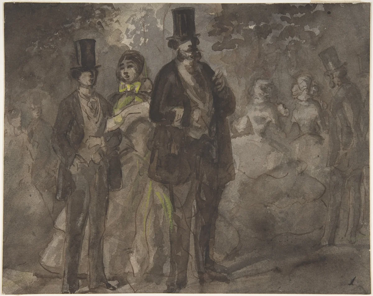 Walking in the Park by Constantin Guys, drawing, 1815-1892