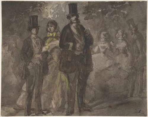 Walking in the Park by Constantin Guys, drawing, 1815-1892