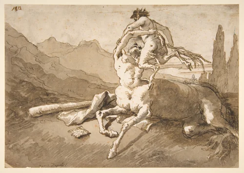 Centaur Holding Up a Youthful Satyr by Giovanni Domenico Tiepolo, drawing, 1727-1804