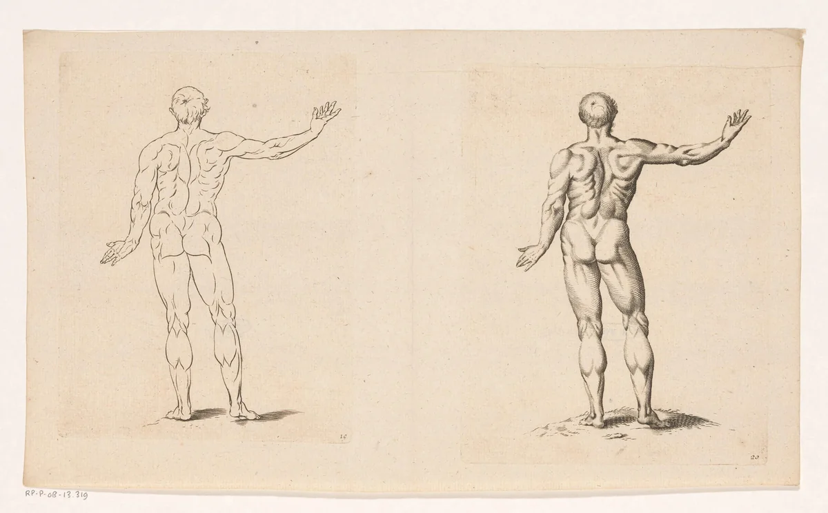 Staande naakte man op de rug gezien by anonymous, print, 1645-1706