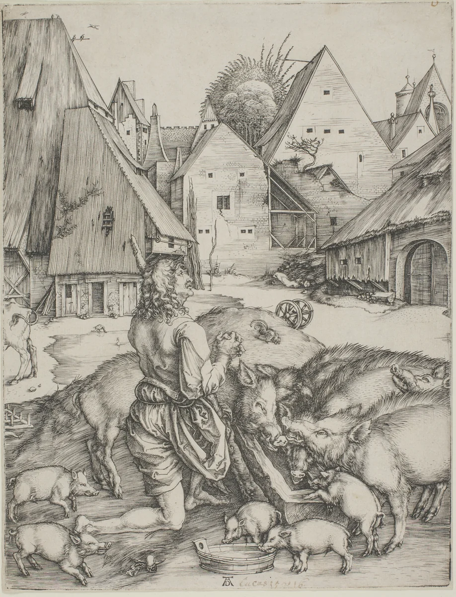 The Prodigal Son Amid the Swine by Albrecht Dürer, print, 1494-1496