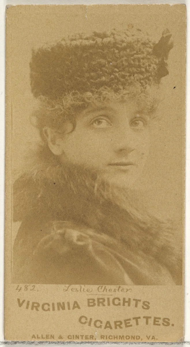 Card 482, Leslie Chester, from the Actors and Actresses series (N45, Type 1) for Virginia Brights Cigarettes by Allen & Ginter, photograph, 1885-1891