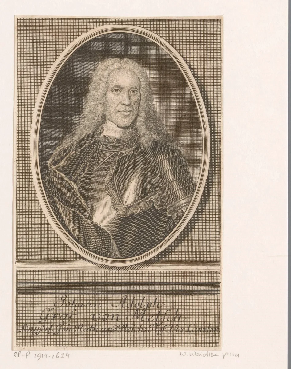 Portret van Johann Adolph, Reichsgraf von Metsch by Johann Martin Bernigeroth, print, 1739
