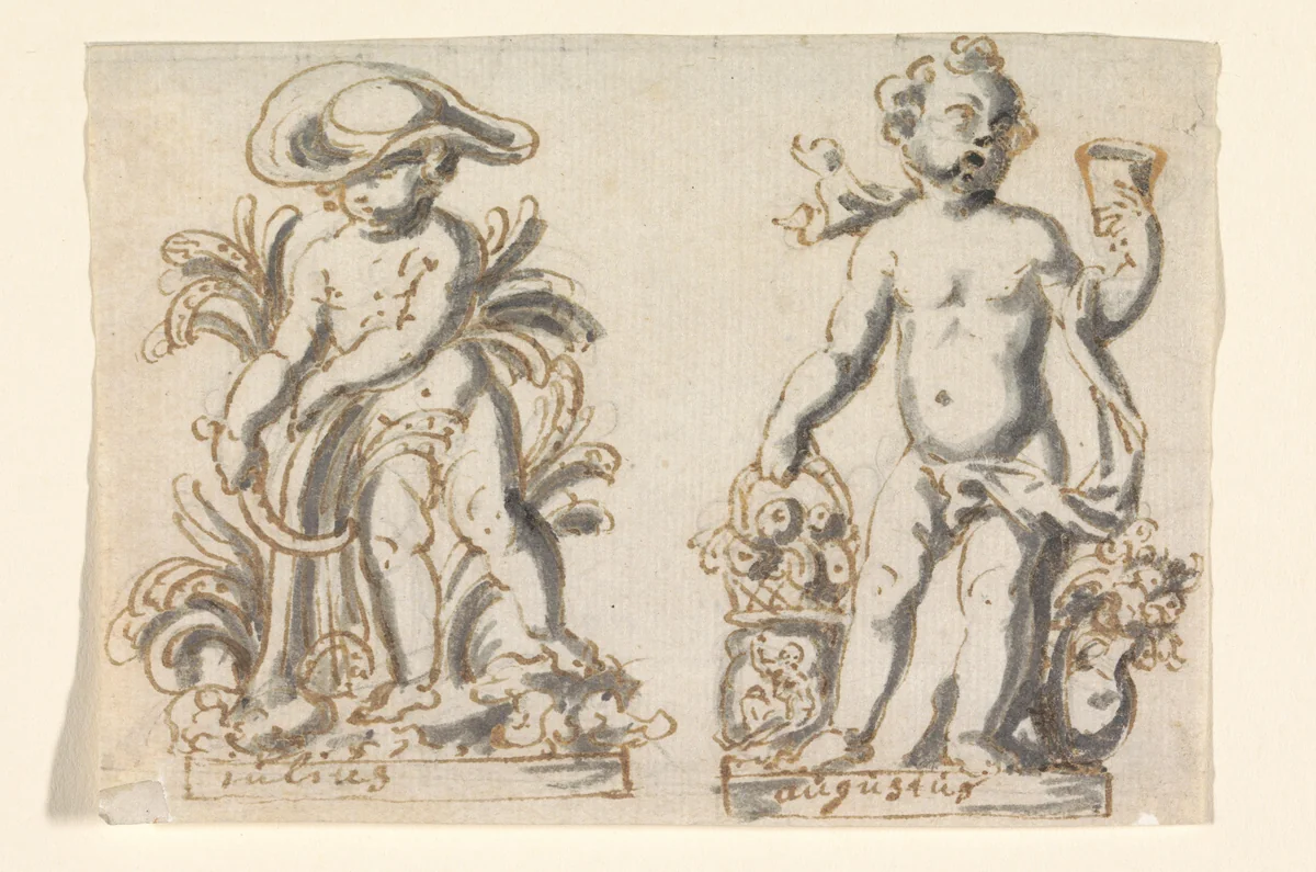 Juli en augustus by Walter Pompe, drawing, 1713-1777