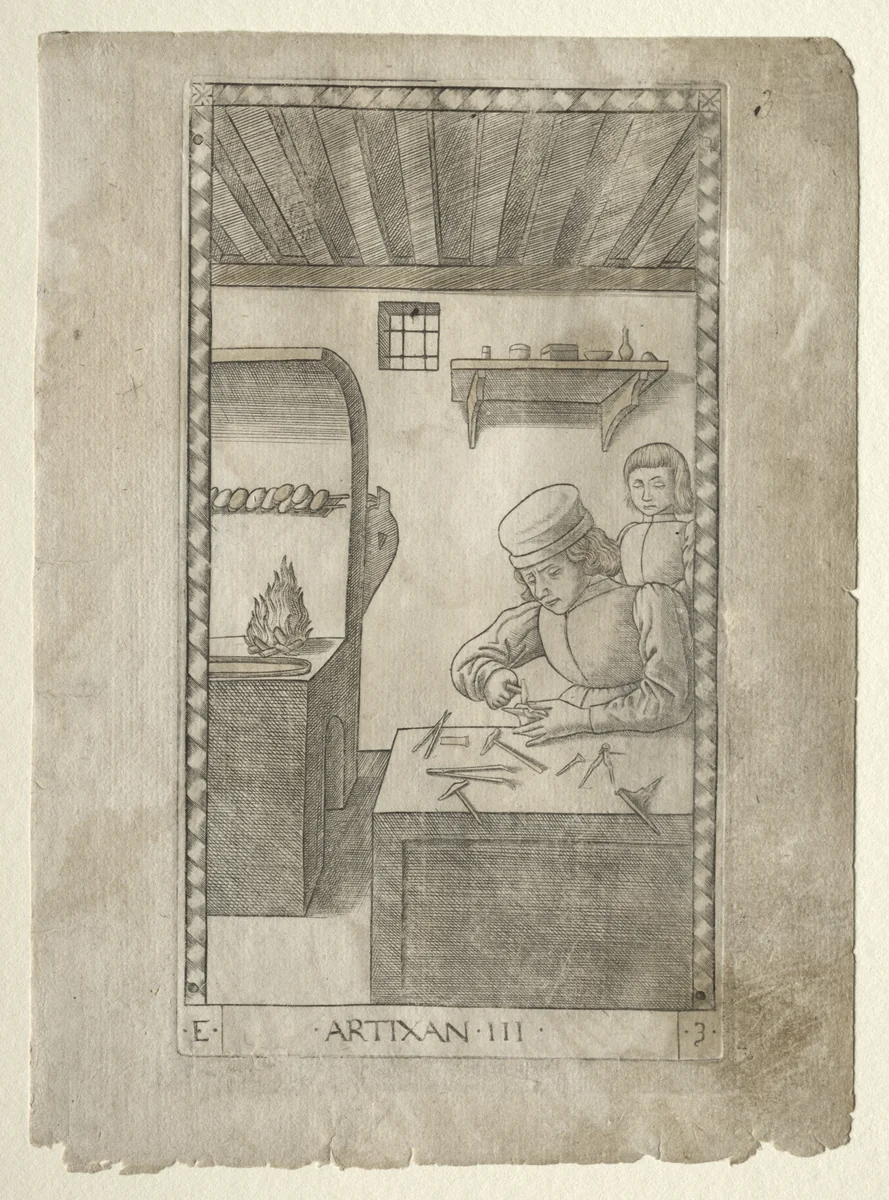 The Artisan (from the Tarocchi, series E: Conditions of Man, #3) by Master of the E-Series Tarocchi, print, 1457-1467