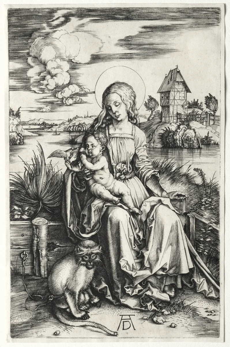 The Virgin and Child with a Monkey by Albrecht Dürer, print, 1493-1503