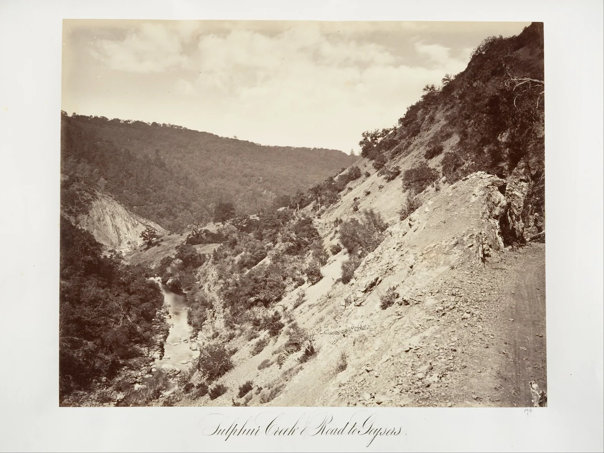 Sulphur Creek and Road to Geysers by Carleton E. Watkins, photograph, 1868-1870