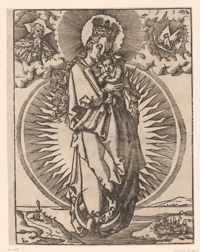 Madonna staande op de maansikkel by anonymous, print, 1556