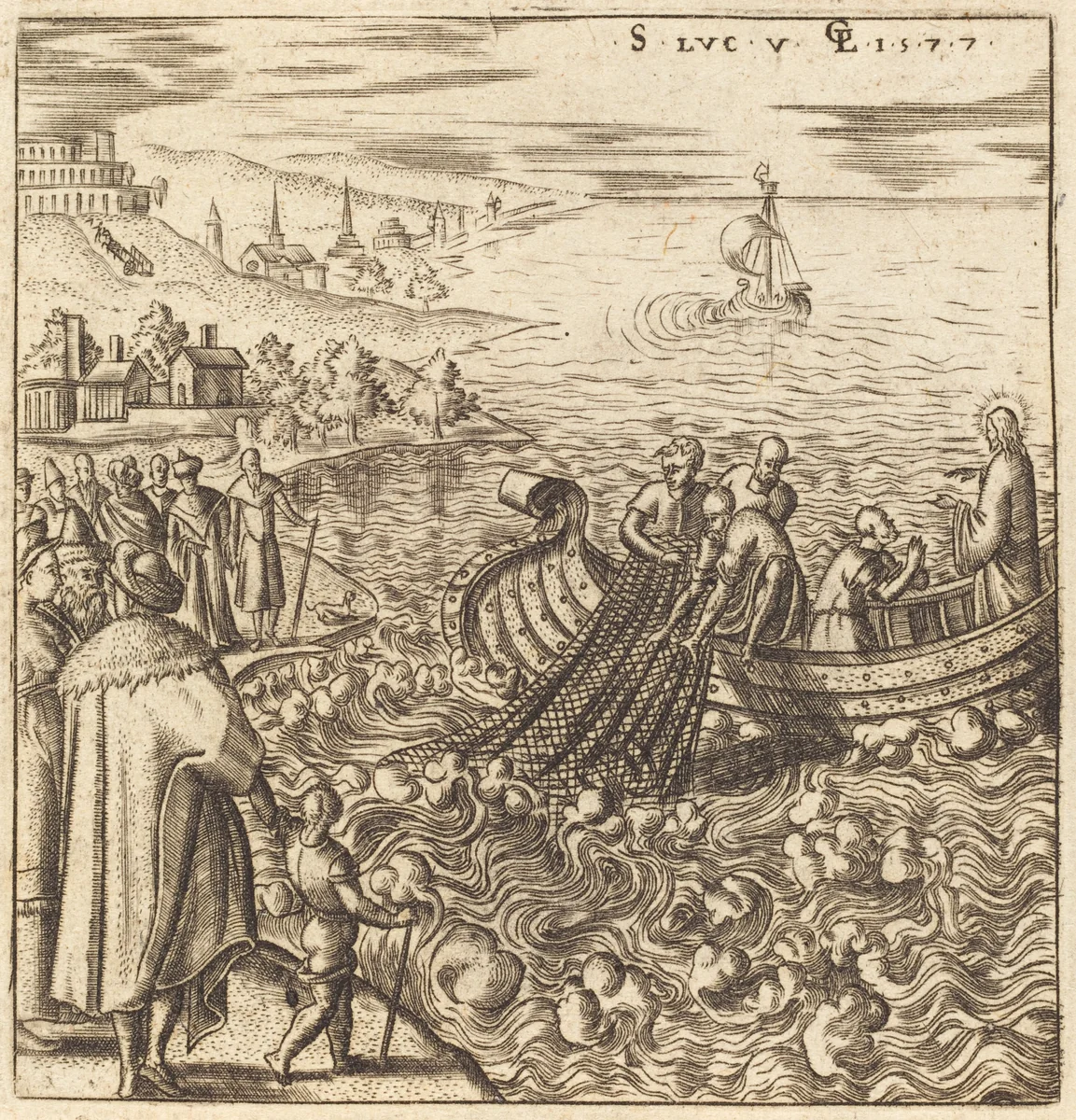 The Miraculous Draught of Fishes by Léonard Gaultier, print, 1577