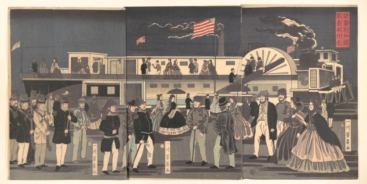 “America”: A Steamship in Transit by Utagawa Yoshikazu, print, 1861