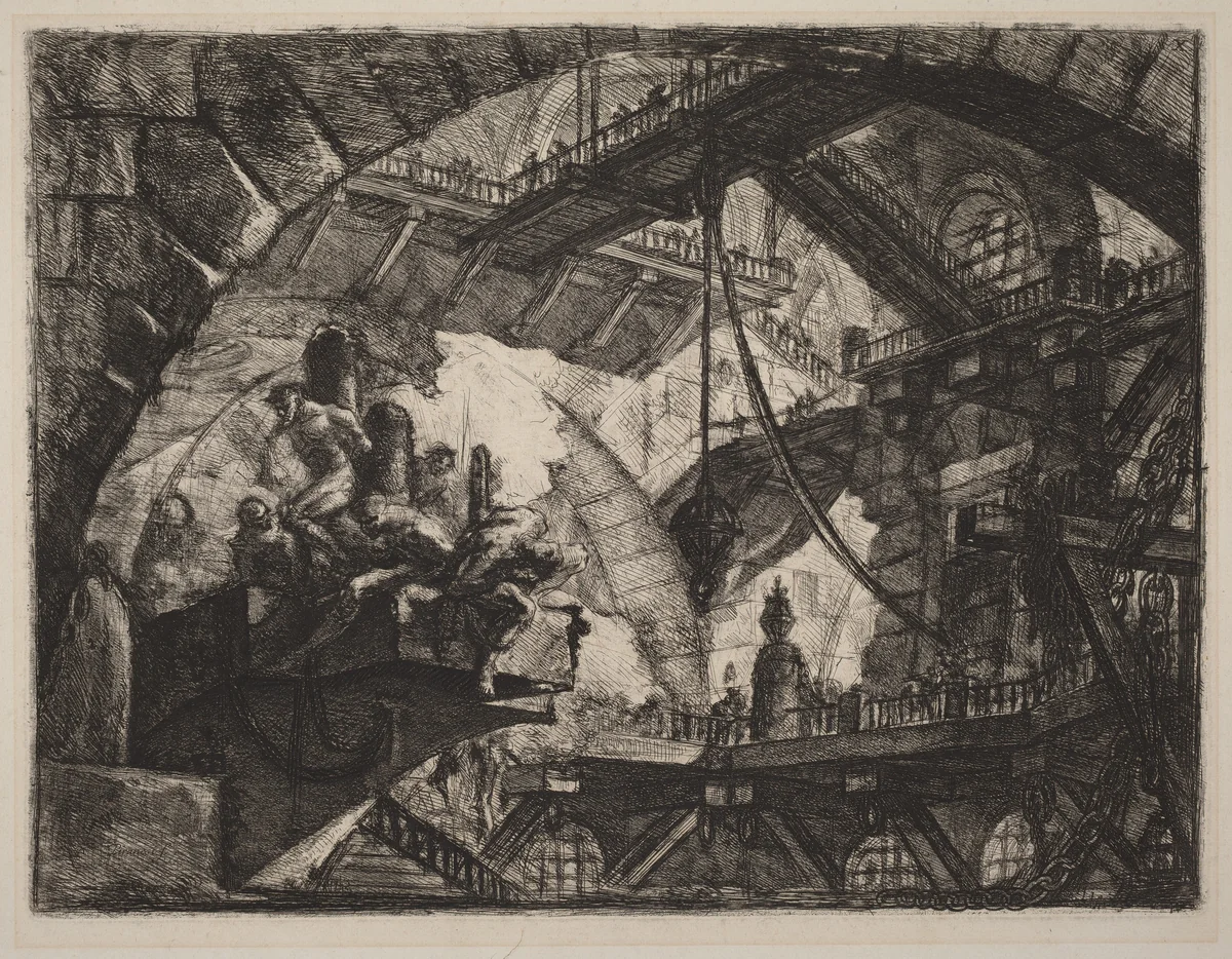 Prisoners on a Projecting Platform by Giovanni Battista Piranesi, print, 1800-1809