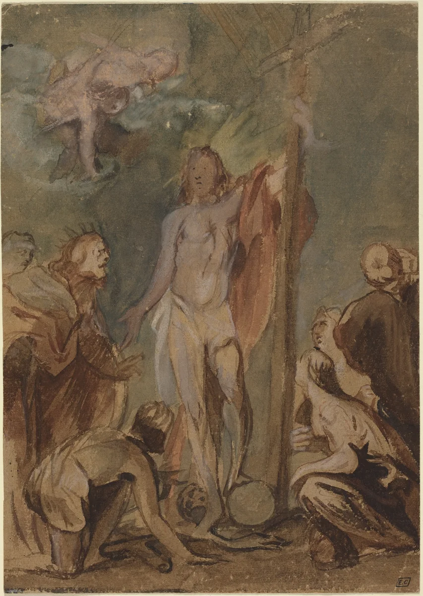 The Risen Christ Surrounded by Saints by Jan Boeckhorst, drawing, 1660