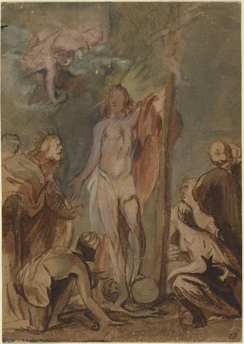 The Risen Christ Surrounded by Saints by Jan Boeckhorst, drawing, 1660