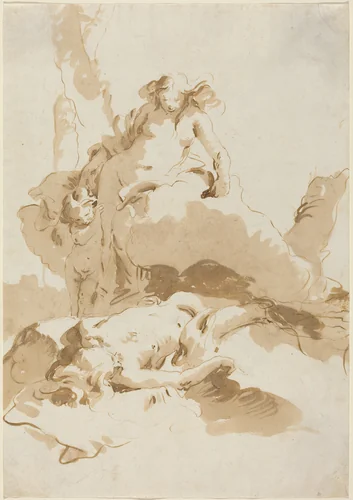 Venus and Cupid Discovering the Body of Adonis by Giovanni Battista Tiepolo, drawing, 1740-1742